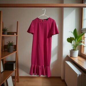 MARINA Fuchsia Midi Dress with Ruffle Hem
